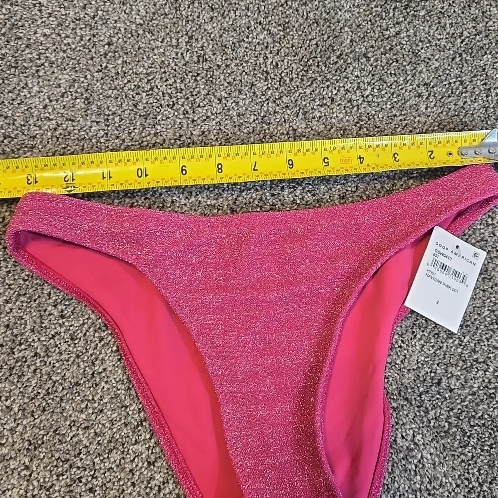 NWT Good American Women Hawaiian Pink Glitter Bikini Bottom Swim Sz 2/M